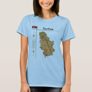 Camiseta Mapa da Sérvia + Sinalizador + Título T-Shirt
