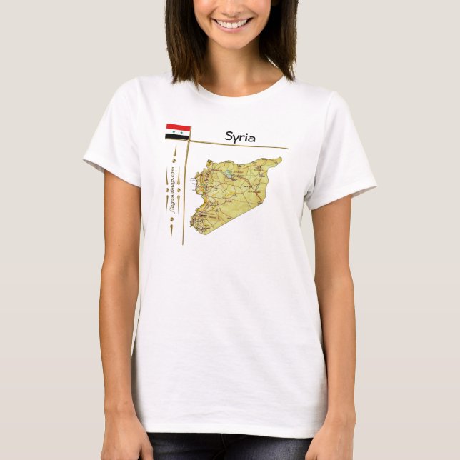 Camiseta Mapa da Síria + Bandeira + Título (Frente)