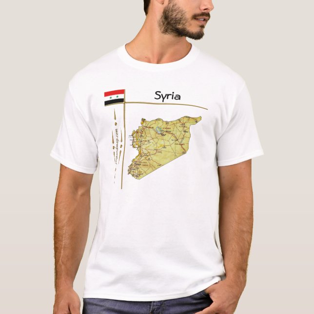 Camiseta Mapa da Síria + Sinalizador + Título T-Shirt (Frente)