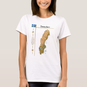 Camiseta Mapa da Suécia + Bandeira + Título