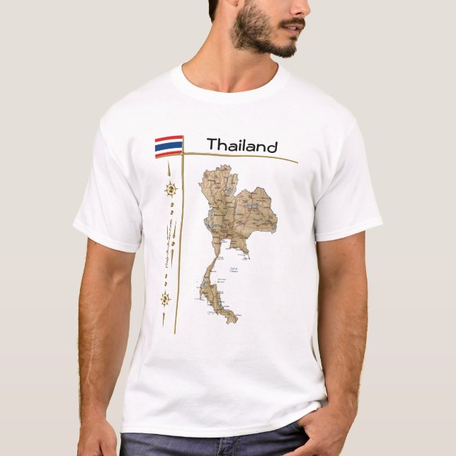 Camiseta Mapa da Tailândia + Sinalizador + Título T-Shirt (Frente)