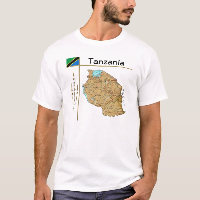 Camiseta Mapa da Tanzânia + Sinalizador + Título T-Shirt (Frente)
