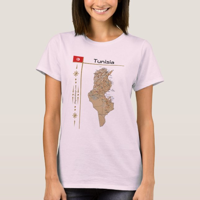 Camiseta Mapa da Tunísia + Sinalizador + Título T-Shirt (Frente)