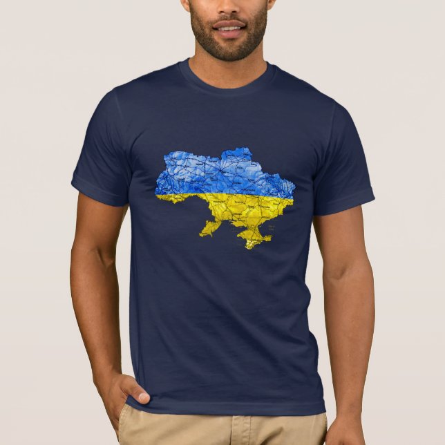 Camiseta Mapa da Ucrânia Cores da Bandeira (Frente)