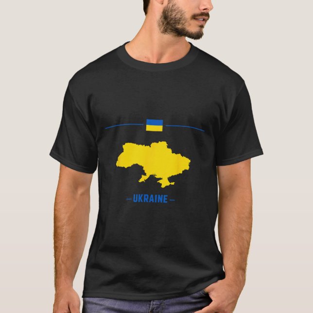 Camiseta Mapa da Ucrânia Isolado Com Bandeira E Nome Do  (Frente)