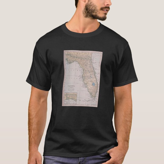 Camiseta Mapa da Vintage na Flórida (1923) (Frente)