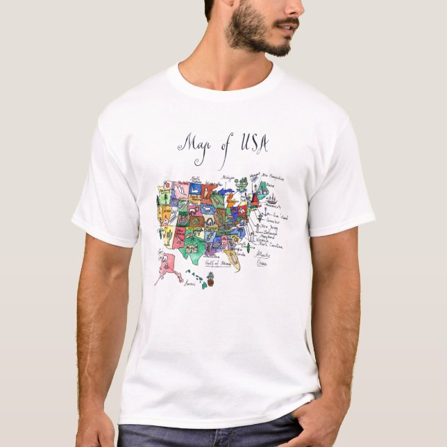 Camiseta Mapa das atrações dos Estados Unidos da América (Frente)
