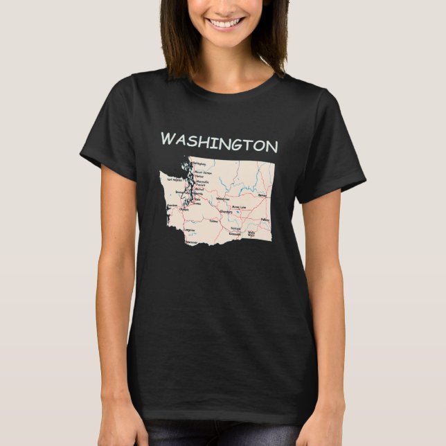 Camiseta Mapa Das Grandes Cidades Do Estado De Washington L (Frente)