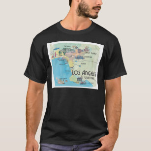 Camiseta Mapa das viagens vintage de Los Angeles Califórnia