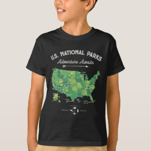 Camiseta Mapa de 63 Parques Nacionais Us Park Retro Vintage