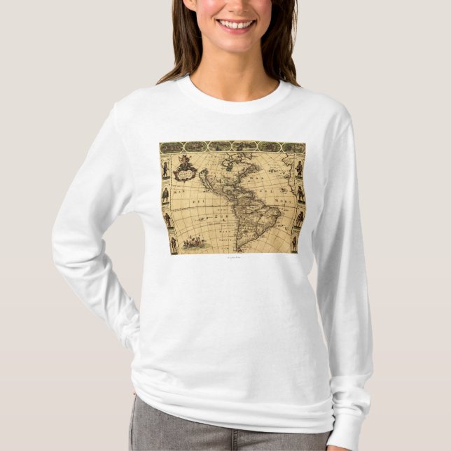 Camiseta Mapa de AmericaPanoramic do Norte e Sul (Frente)