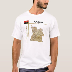 Camiseta Mapa de Angola + Sinalizador + Título T-Shirt