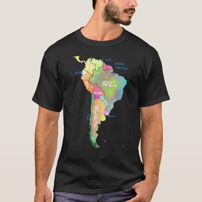 Camiseta Mapa De Aquarelas Da América Do Sul Brasil Argenti (Frente)