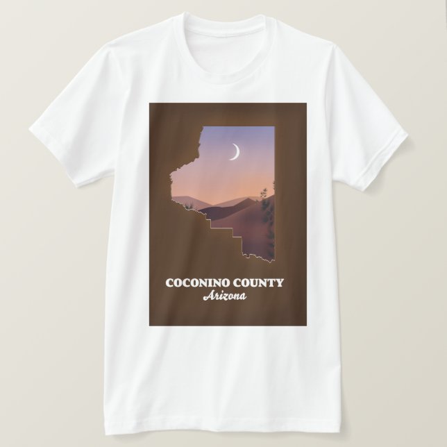 Camiseta Mapa de Arizonas do Condado de Coconino. (Frente do Design)