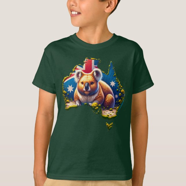Camiseta Mapa de bandeira do Urso Koala, na Austrália (Frente)