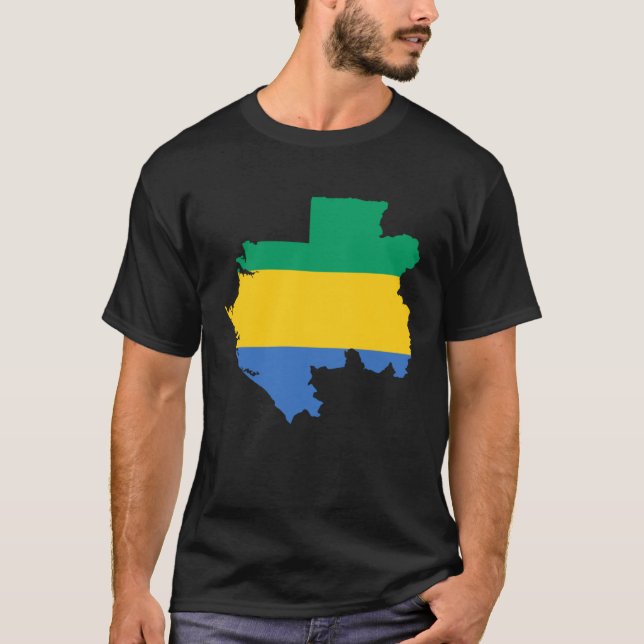 Camiseta Mapa de Bandeiras do Gabão (Frente)