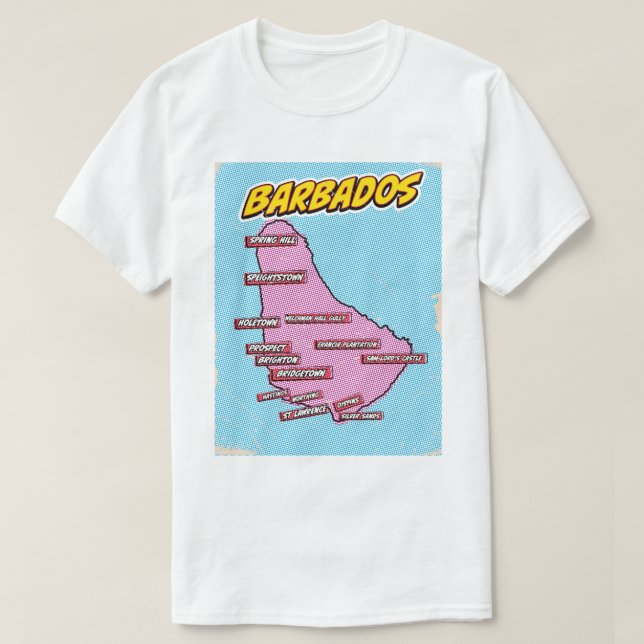 Camiseta Mapa de Barbados Ilustrado de pop Art (Frente do Design)
