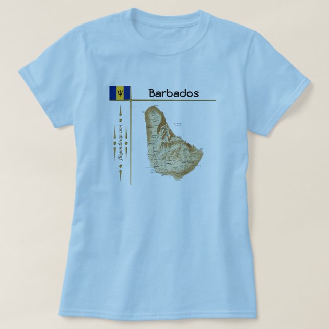 Camiseta Mapa de Barbados + Sinalizador + Título T-Shirt (Frente do Design)