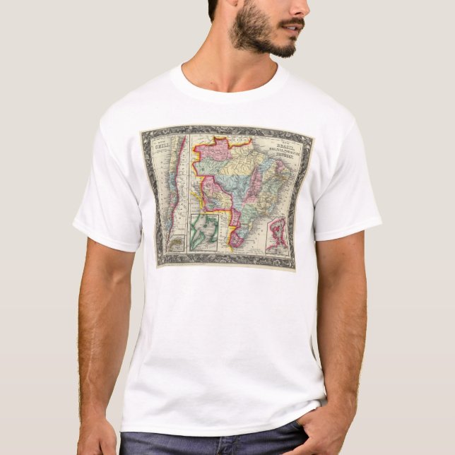Camiseta Mapa de Brasil, de Bolívia, de Paraguai, e de (Frente)