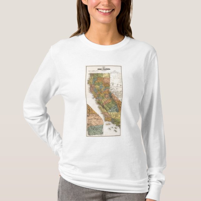 Camiseta Mapa de Califórnia que mostra distritos e estradas (Frente)