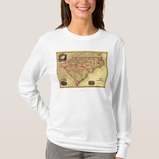 Camiseta Mapa de CarolinaPanoramic do Norte e Sul (Frente)