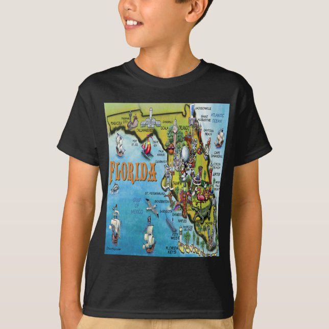 Camiseta Mapa de Cartoons da Flórida (Frente)