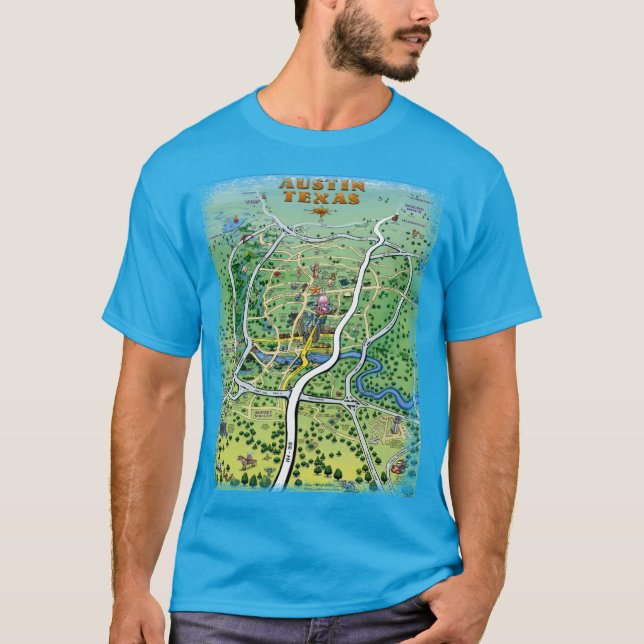 Camiseta Mapa de Cartoons de Austin Texas (Frente)