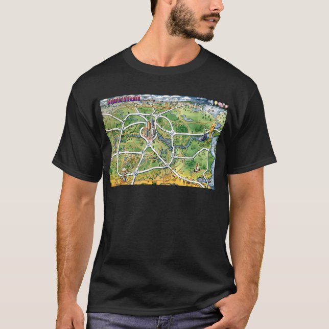 Camiseta Mapa de Cartoons de Houston Texas (Frente)