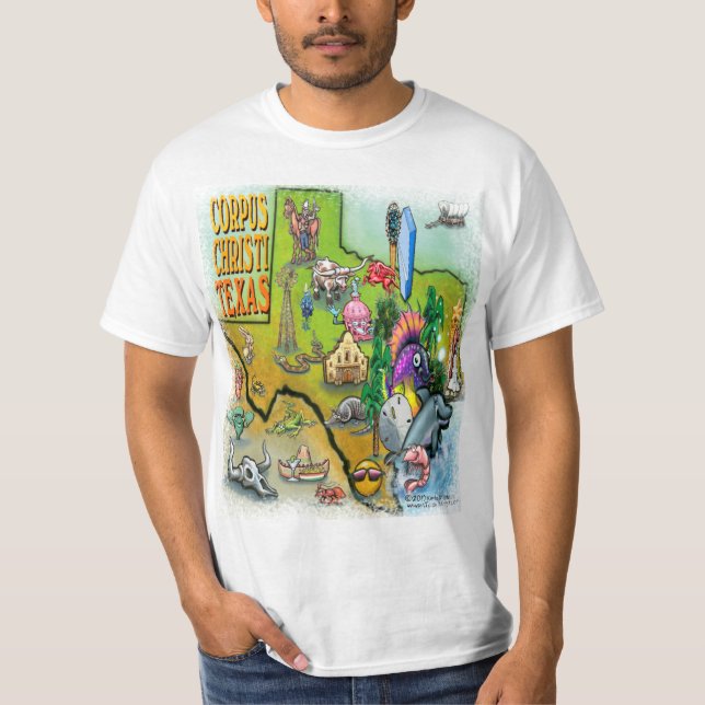 Camiseta Mapa de cartoons do Corpus Christi Tx (Frente)