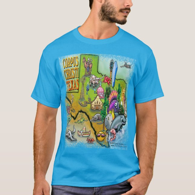 Camiseta Mapa de cartoons do Corpus Christi Tx (Frente)