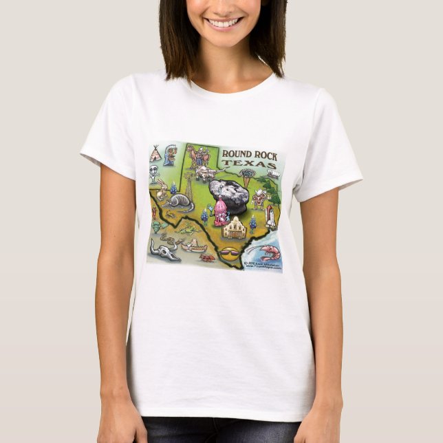Camiseta Mapa de Cartoons do Round Rock Texas (Frente)