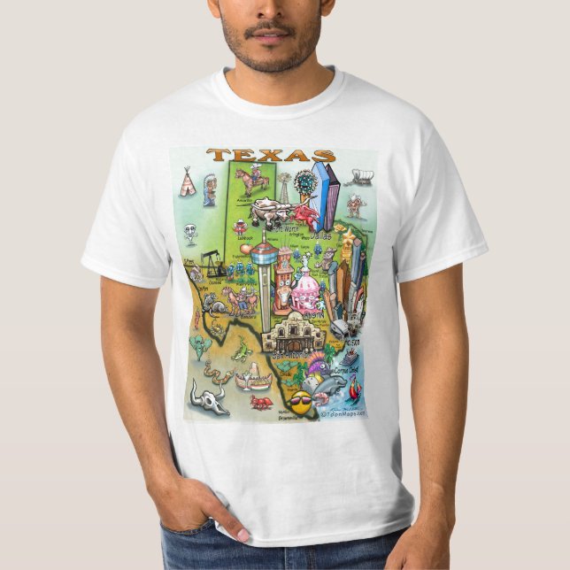 Camiseta Mapa de Cartoons do Texas (Frente)