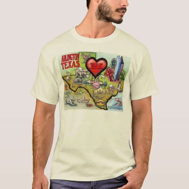 Camiseta Mapa de Cartoons do Texas Arlington (Frente)