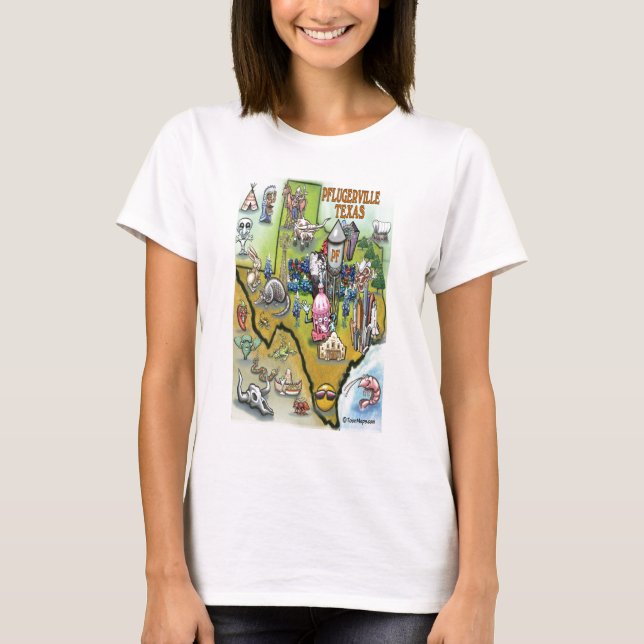 Camiseta Mapa de Cartoons do Texas em Pflugerville (Frente)