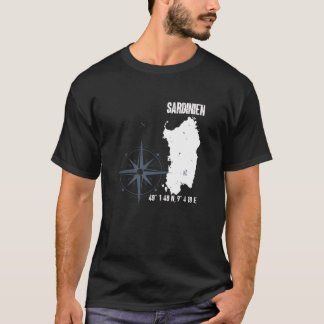 Camiseta Mapa de Coordenadas da Ilha da Sardenha