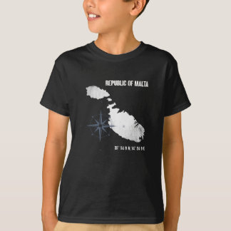 Camiseta Mapa de Coordenadas das Ilhas Viagem de Malta