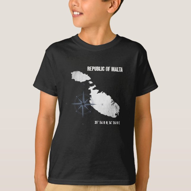 Camiseta Mapa de Coordenadas das Ilhas Viagem de Malta (Frente)