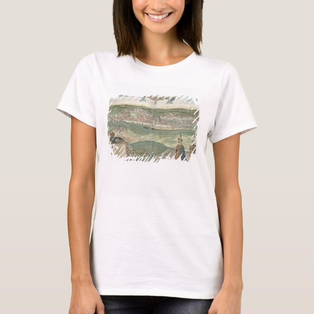 Camiseta Mapa de Cracow, de "Civitates Orbis Terrarum" (Frente)