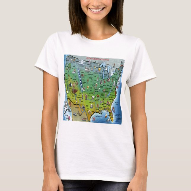 Camiseta Mapa de desenhos animados dos EUA (Frente)