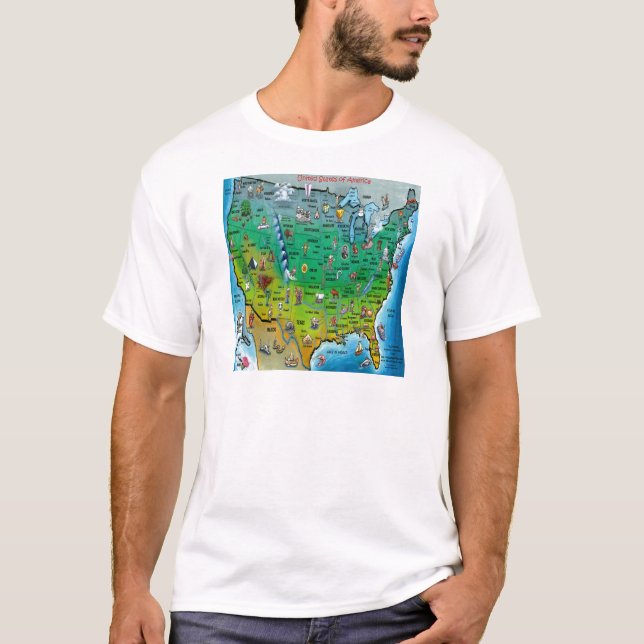 Camiseta Mapa de desenhos animados dos EUA (Frente)