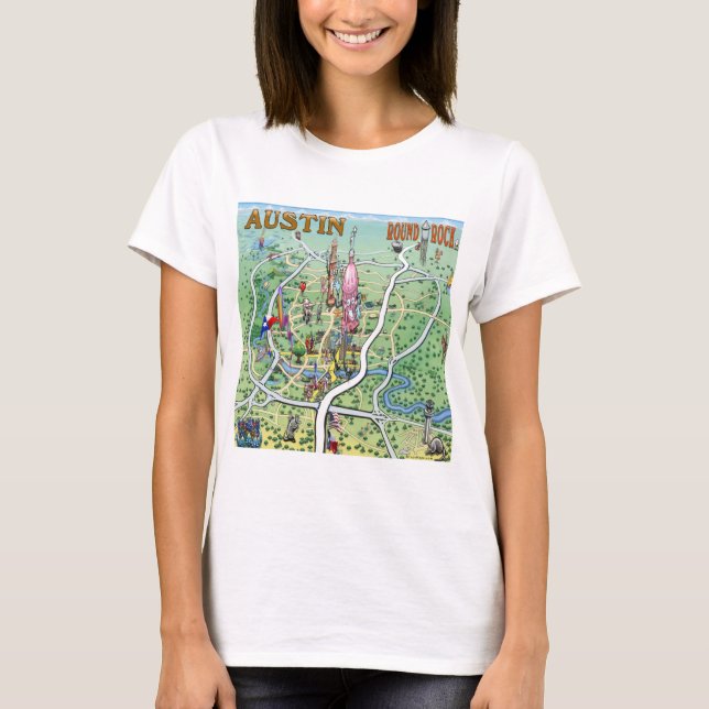 Camiseta Mapa de diversão de Austin Round Rock Texas (Frente)