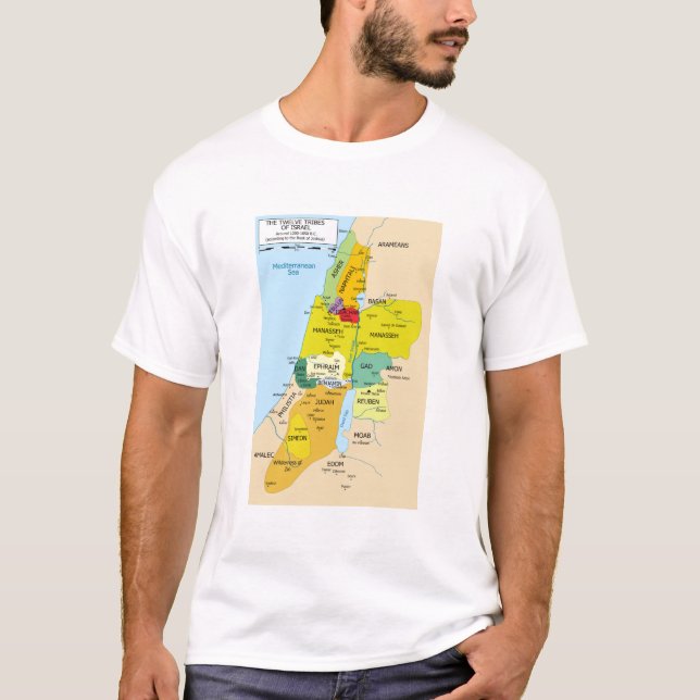 Camiseta Mapa de doze tribos de Israel entre 1200 e 1050 (Frente)