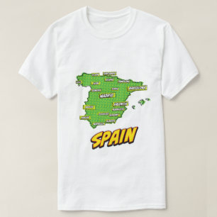 Camiseta Mapa de Espanhas Ilustrado de pop Art
