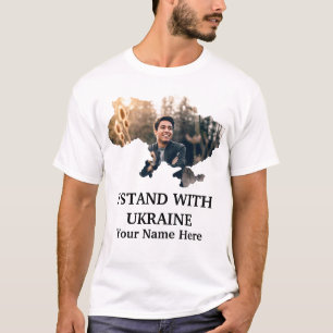 Camiseta Mapa de fotos personalizado da Ucrânia - Eu fico 