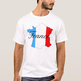 Camiseta Mapa de France em branco e azul vermelhos