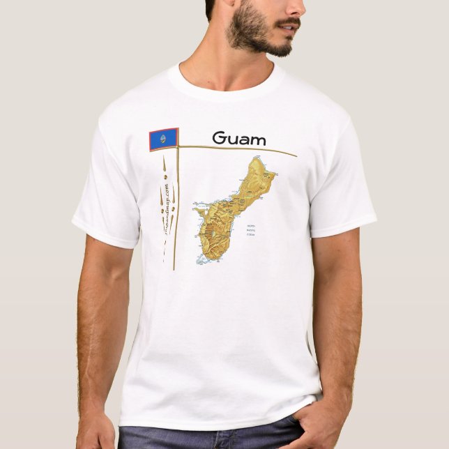 Camiseta Mapa de Guam + Sinalizador + Título T-Shirt (Frente)