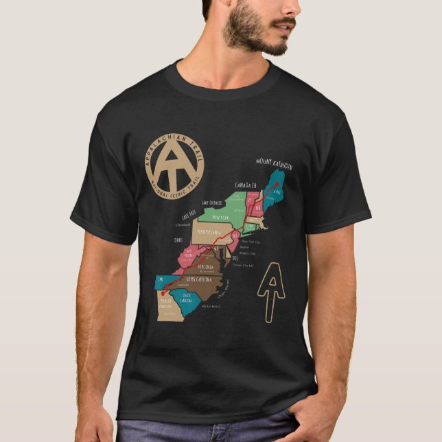 Camiseta Mapa de Hiking do Trilha Appalachian  (Frente)
