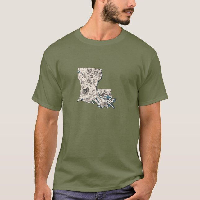 Camiseta Mapa de Imagens Vintage em Forma Antica da Louisia (Frente)