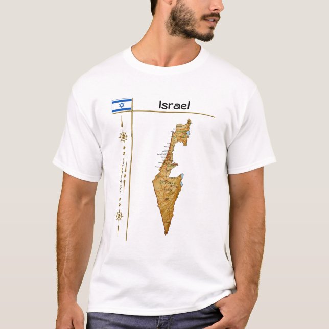 Camiseta Mapa de Israel + Sinalizador + Título T-Shirt (Frente)