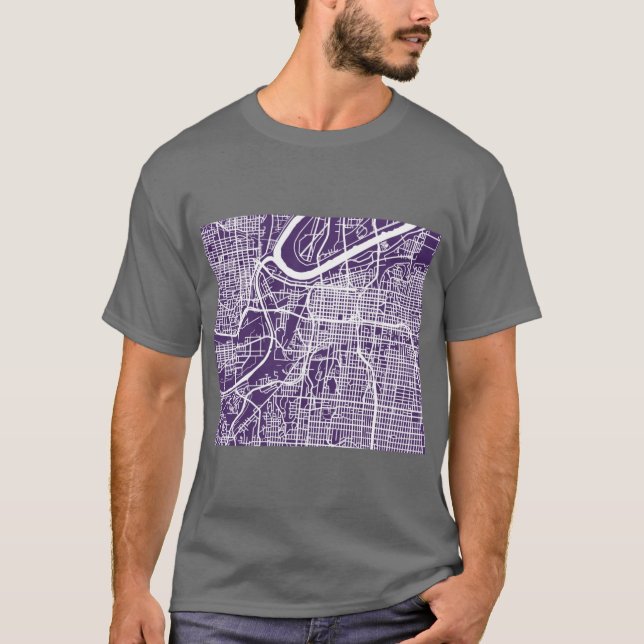 Camiseta Mapa de Kansas City Roxo Escuro Oversized (Frente)